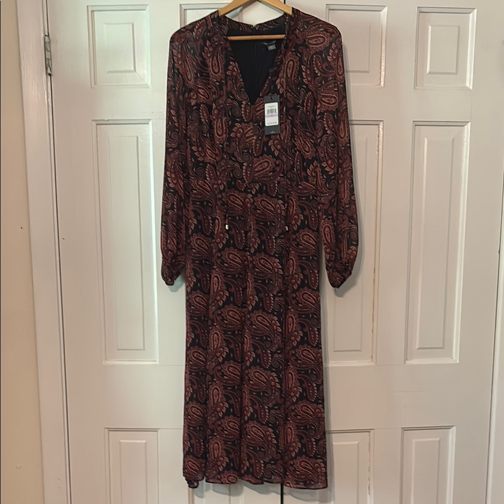 Paisley Print Long Sleeve Dress